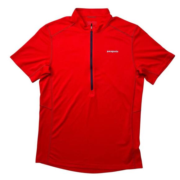 Patagonia Men’s Red 1/2 Zip Henley Outdoor Cycling Jersey Lightweight Shirt -‎ M - Picture 1 of 9